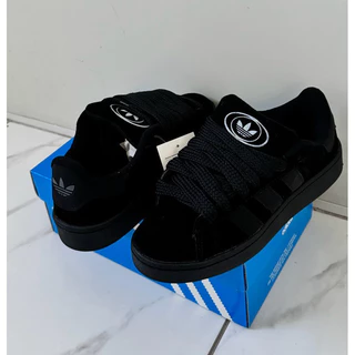 Tênis esportivo campu s all black preto feminino e masculino casual retrô logo branco