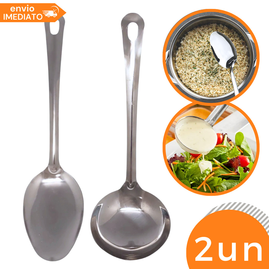 Kit Utensílios de Cozinha 2 Peças 100% Inox Linha COMUM Colher de Arroz ...