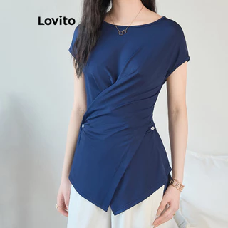 Lovito Regata assimétrica casual com nó liso para mulheres L100MD292