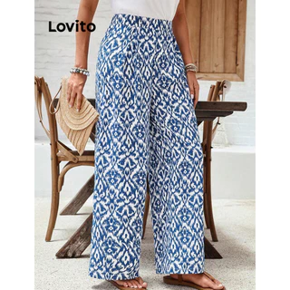 Lovito Calça geométrica casual Paisley para mulheres LBL16386