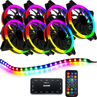 Kit 7 Fans Rgb Cooler 120mm Ventoinha Pc + Controladora + Fita