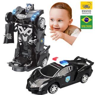 Carrinho de Policia Venon Transformes Vira Robô 2 em 1 Bate e Volta Luz e Som