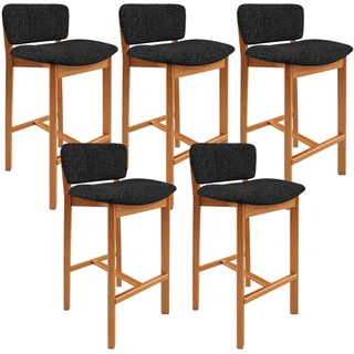 Kit 05 Banquetas Alta Para Cozinha Sala de Jantar Bar Dara L02 Linho Chumbo - Lyam Decor