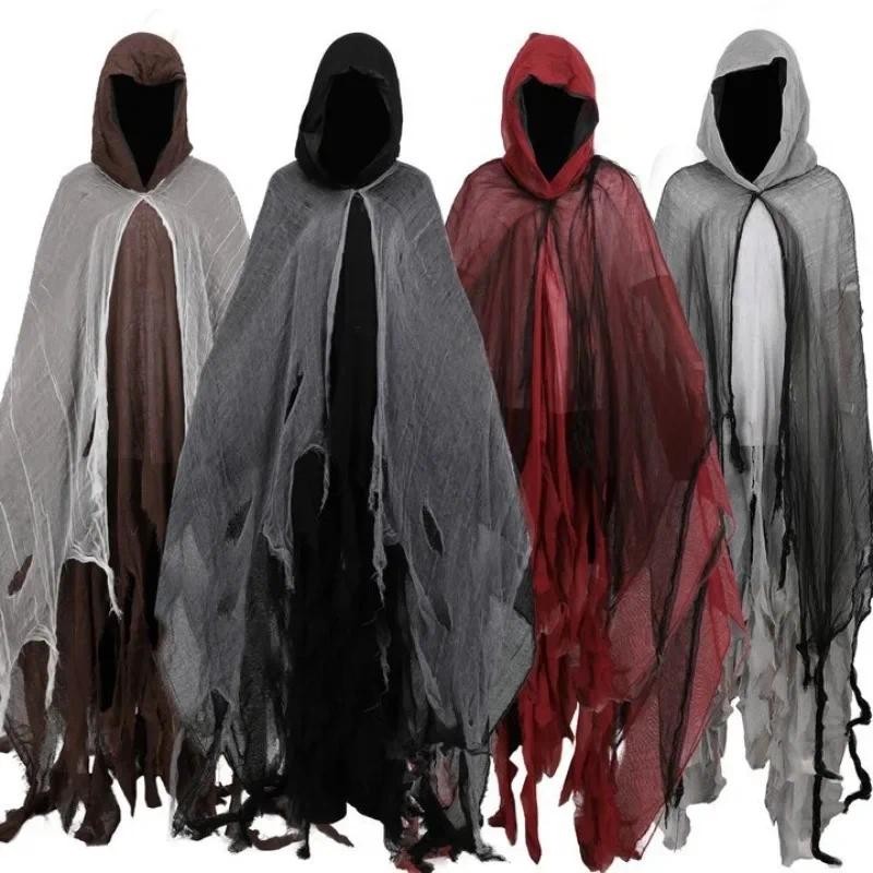 Halloween Fantasma Dementadores Cosplay Traje Gótico Horror Zumbi Esfarrapado Capas Com Capuz