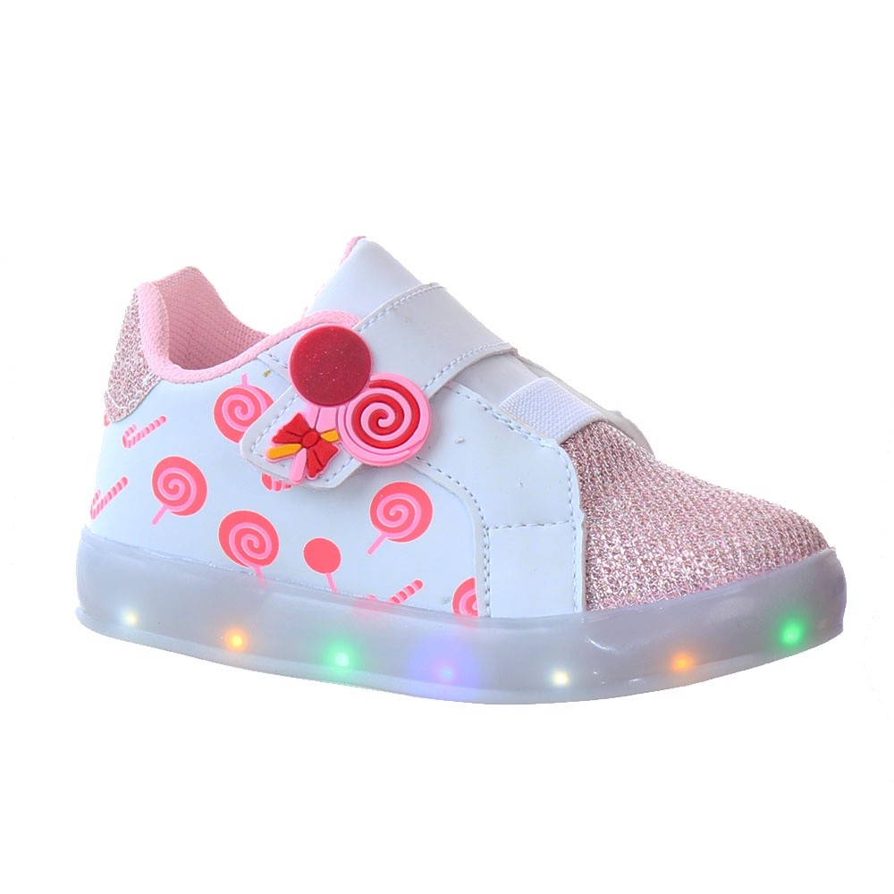 Tenis Sapato de Menina Criança Luzinha de Led Colorida Pirulito