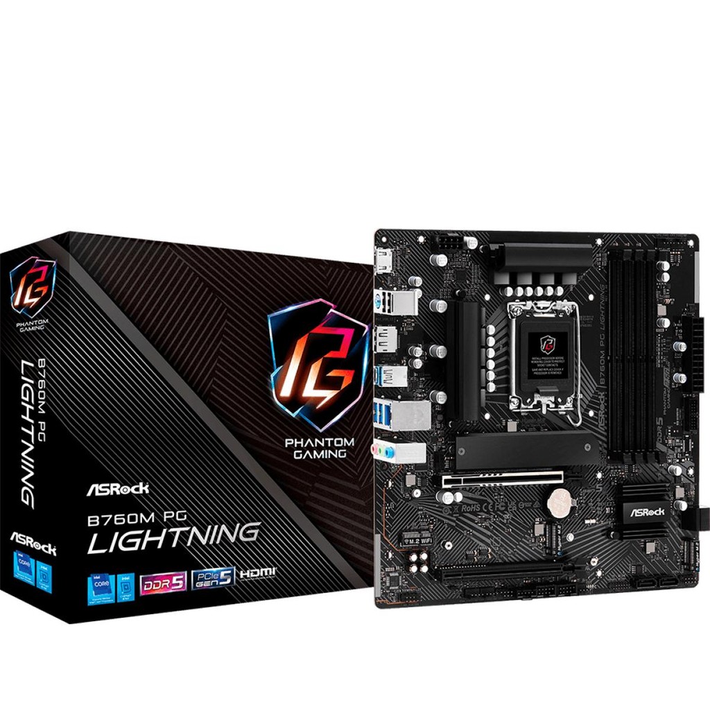 Placa Mãe ASRock B760M PG Lightning, Chipset B760, Intel LGA 1700, mATX, DDR5, 90-MXBM20-A0UAYZ