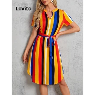 Lovito Vestido casual listrado com cinto para mulheres LNL79149