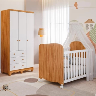 Quarto Bebê Completo Berço Americano Uli Guarda Roupa 3 Portas 3 Gavetas Junior 100% MDF em Oferta na Shopee