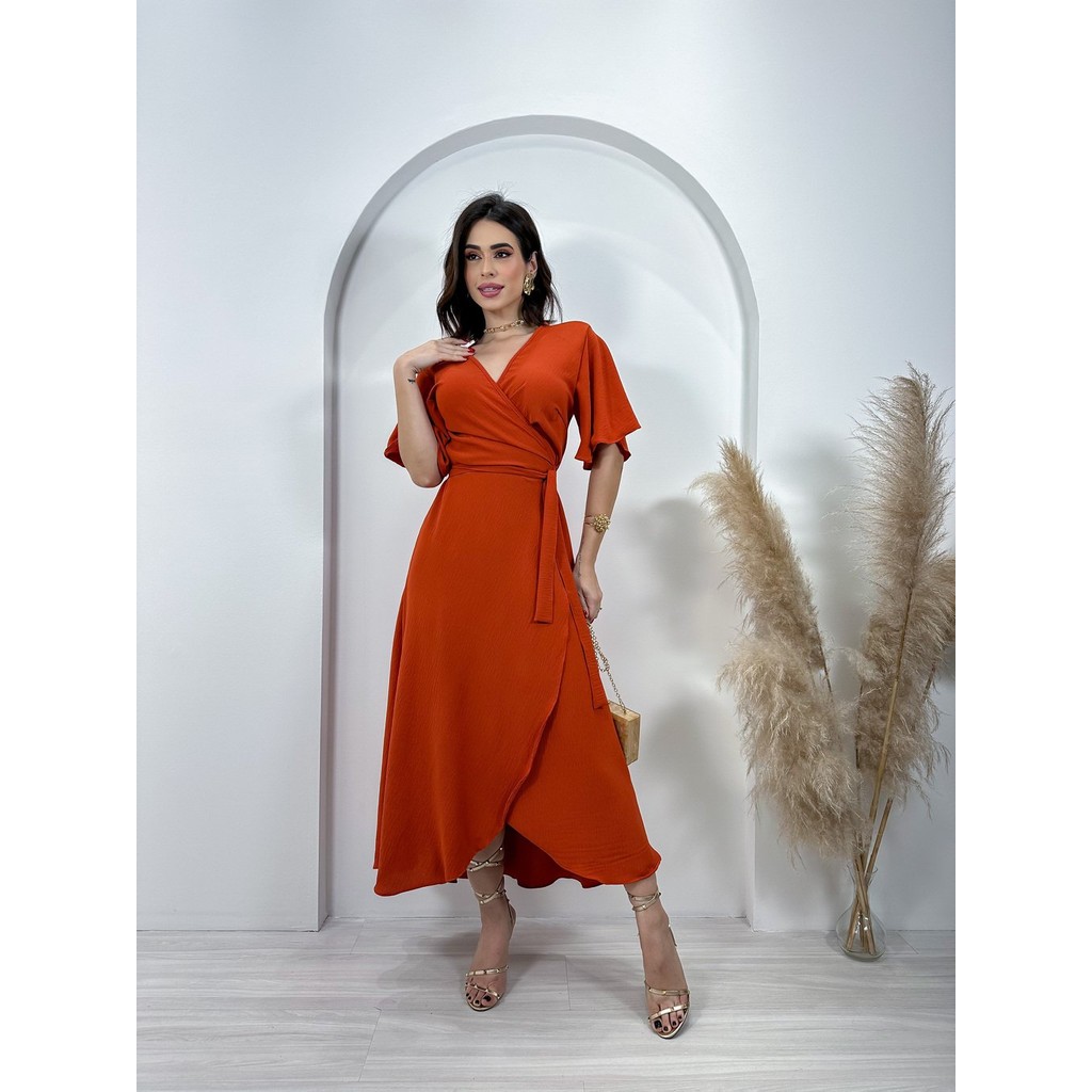 Moda Evangelica Vestido Transpassado Na Frente Vestido Babado