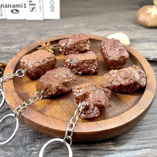 nanami1 Simulação Bloco De Carne Chaveiro Imitação De Alimentos PVC Cubos Modelo De Comida Moda Jóias Boutique