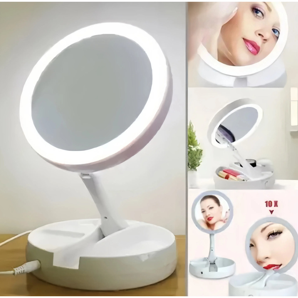 Espelho com Led De Mesa Com Aumento 10x Led luz Dobravel Para Maquiagem ...