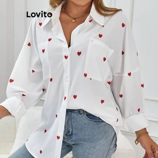 Lovito Blusa Casual Com Estampa Em Formato De Coração Para Mulheres LNL72073 em Oferta na Shopee
