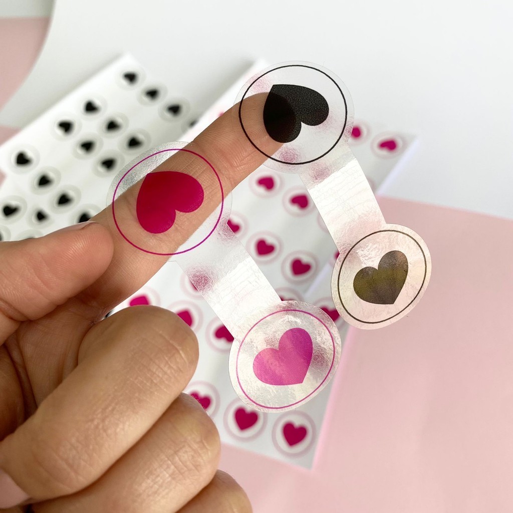 Adesivo Transparente com Coração para lacrar sacolas 3x8cm Pronta entrega