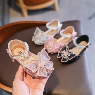 Sapatos Femininos, Sandálias Planas, Sapatos de Dança, Versão Coreana Sapatos de Princesa para Crianças Bowknot, Sapatos de Cristal