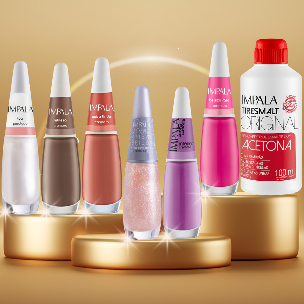 KIT ESMALTE IMPALA COM 6 UN LUA GLITTER 3D COR DA SUA MODA SUTILEZA ...