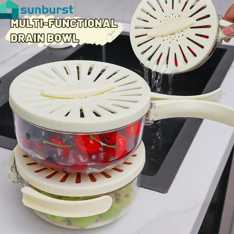 Cesto De Drenagem Com Cabo Dobrável Tampa-Bacia De Legumes De Grande Capacidade-Recipiente Para Lavagem De Frutas Armazenamento De Alimentos-Crisper Refrigerador-Ferramenta Organizadora De Cozinha