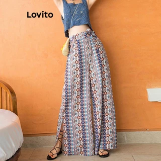 Lovito Boho Tribal Print Padrão Calça dividida para mulheres LNM75006