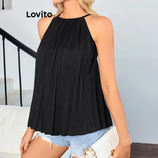Lovito Blusa feminina elegante com bainha plissada e lisa LBL16226