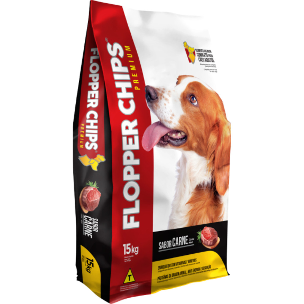 Ração Flopper Chips Premium Para Cães Adultos Carne 15 kg | Shopee Brasil
