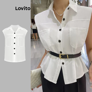 Lovito Blusa elegante com estrutura simples e ombreiras para mulheres L100MD445