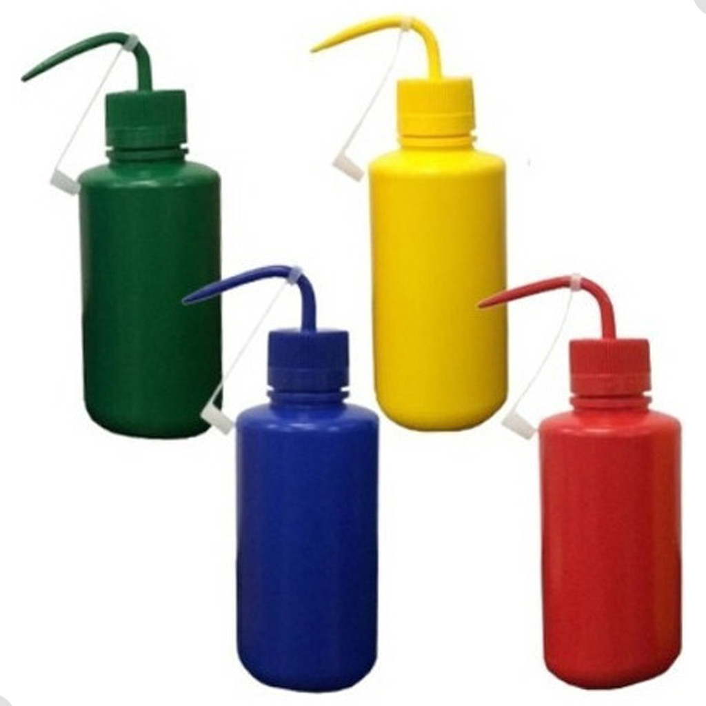 Kit 4 Frasco Dosador Pisseta 500ml Bico Curvo Colorido