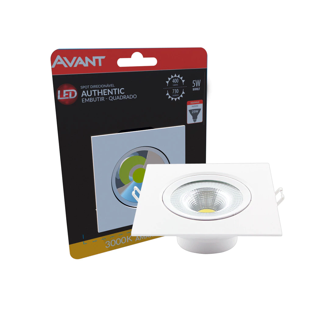 Spot Led Authentic Emb. Quadrado 5w 3000k 9cm BF Avant