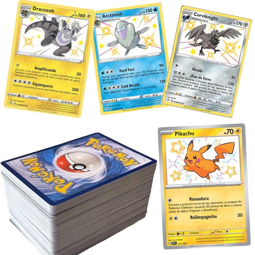 Pokémon 50 cartas + 5 Foil + 1 Shiny Garantido COPAG