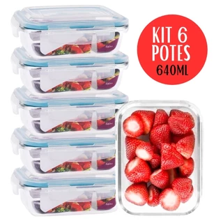 Kit 6 Potes De Vidro 640ML Hermético Marmita Com 4 Super Travas