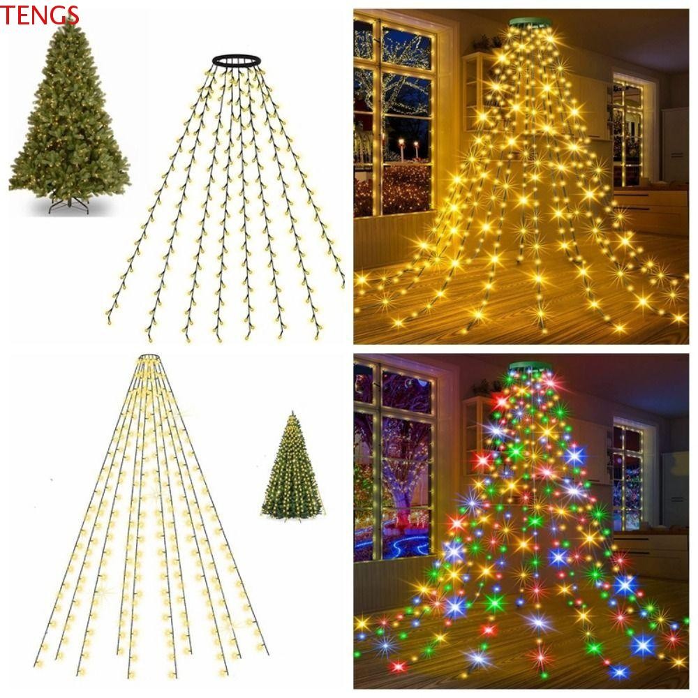 Luzes De Natal TENGS Com Anel , 8 Modos De Luz IP44 À Prova D'água Corda LED , Multicoloridas Brancas Quentes Controle Remoto Decorações De Árvores Externas E Internas