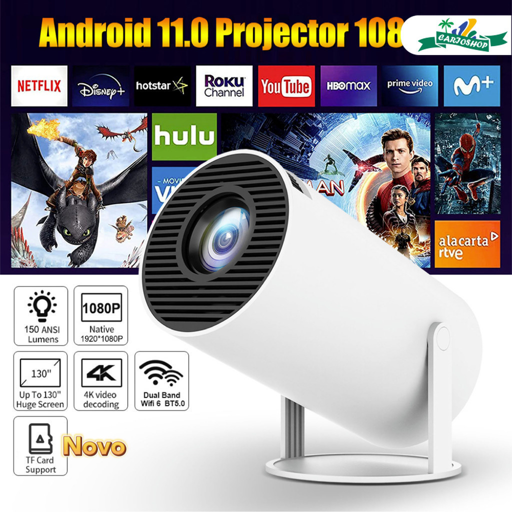 Projetor WiFi de lançamento portátil e Android HDMI Smart Theater Hy3004kHD em Oferta na Shopee