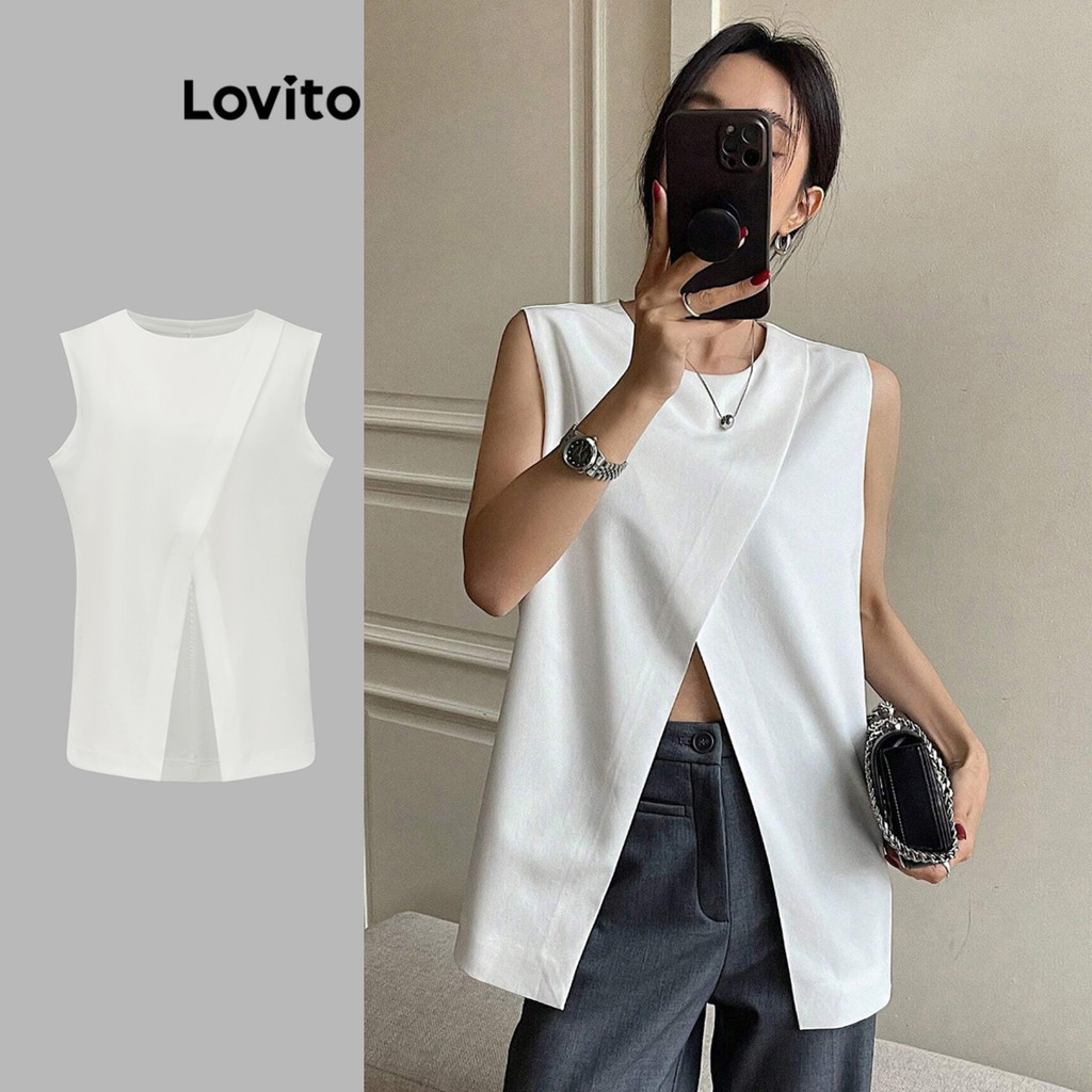 Lovito Regata casual simples com frente dividida para mulheres L91AD258