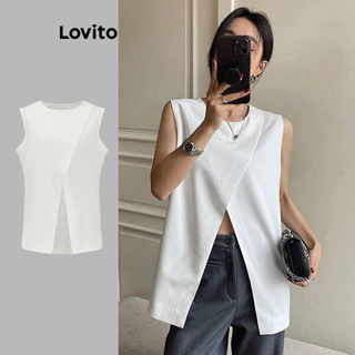 Lovito Regata casual simples com frente dividida para mulheres L91AD258