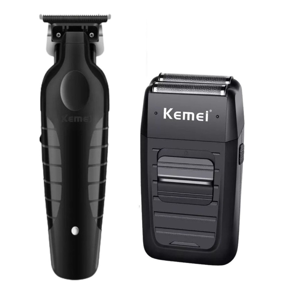 Kit 2 Máquinas de Acabamento Profissional Barbearia Kemei 2299-1102 Recarregável