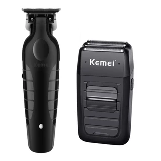 Kit 2 Máquinas de Acabamento Profissional Barbearia Kemei 2299-1102 Recarregável