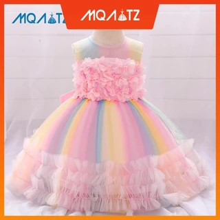 MQATZ Flor Batismo Colorido Vestido De 1 Aniversário Para Menina Bebê Bola Bolo Princesa Festa De Renda Criança 0-5 Anos L2020XZ