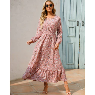 Pescoço Redondo Solto De Manga Comprida , Vestido casual