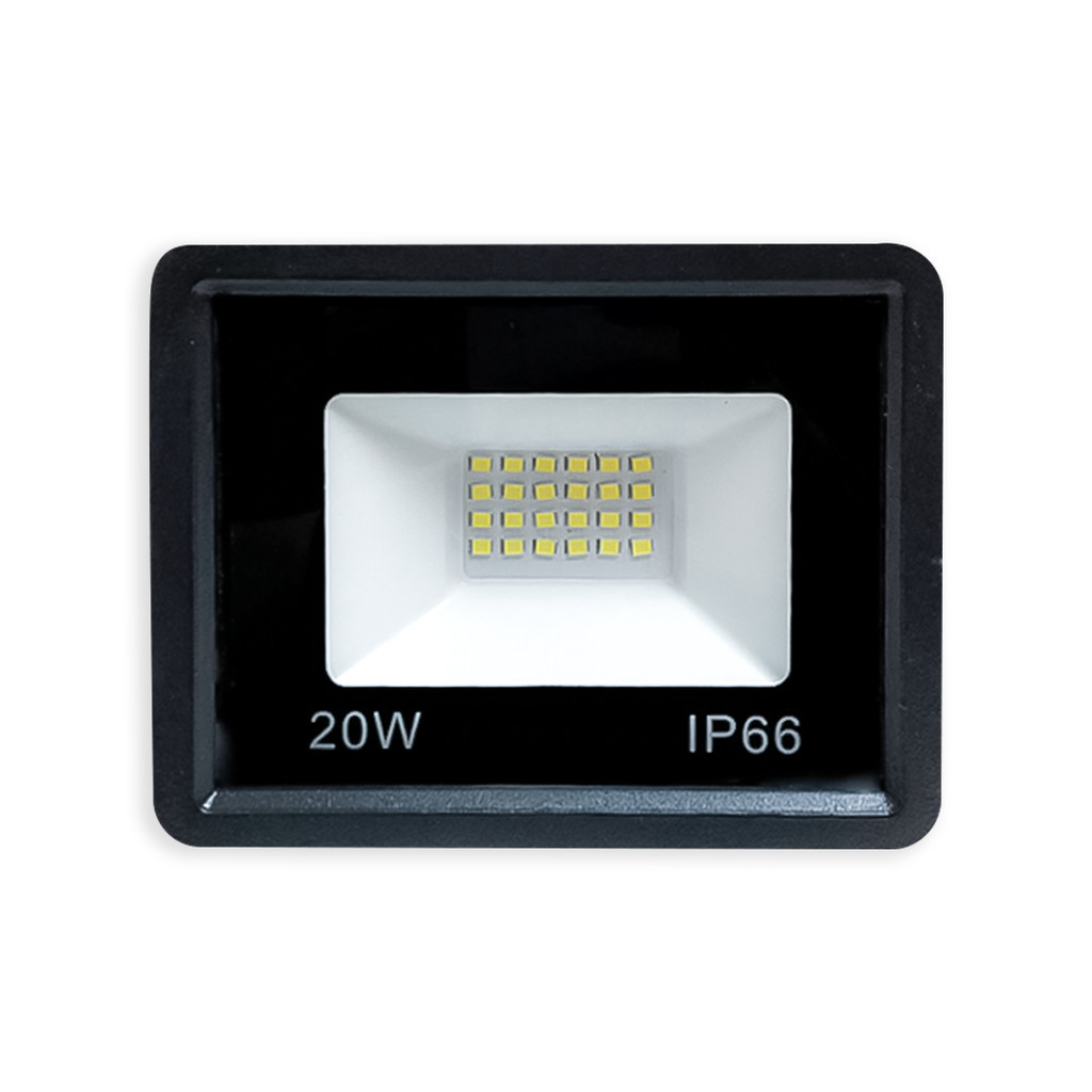 Refletor Led Slim/Fino Alumínio Preto 20w Branco-Frio 6000k IP66