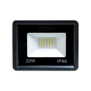 Refletor Led Slim/Fino Alumínio Preto 20w Branco-Frio 6000k IP66