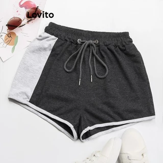 Lovito Short esportivo com costura em tecido liso esportivo para mulheres LNL75033