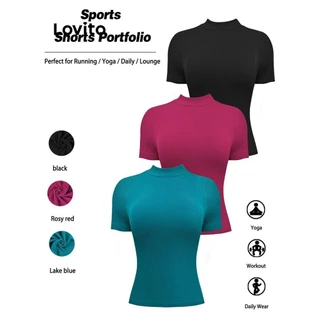 Lovito Camisetas esportivas esportivas lisas de cor sólida para mulheres LNL77152