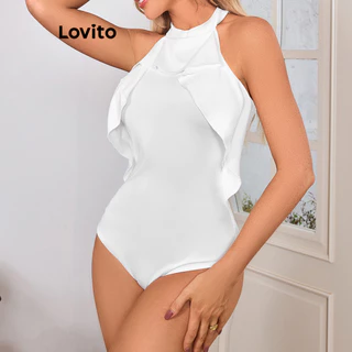 Lovito Body elegante com babados lisos para mulheres LBL16358