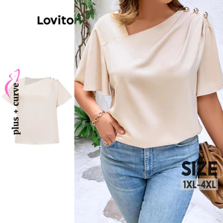 Lovito Blusa feminina de metal assimétrico liso elegante plus size LBL16135