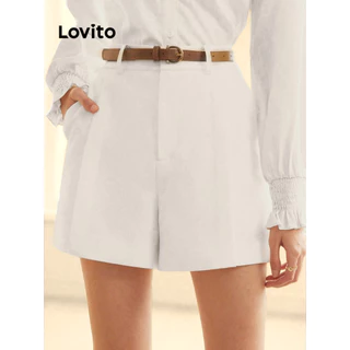 Lovito Short elegante com bolso liso e zíper para mulheres LBL16007