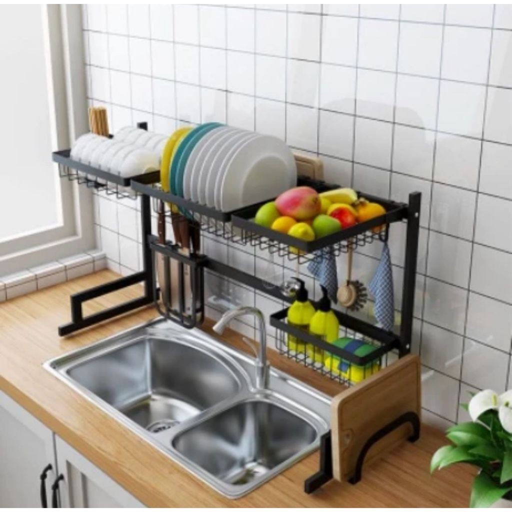 Escorredor Kitchen Rack Aço Inoxidável 85cm Ajustável Organizador Louça Preto Suspenso Modular Autossustentável Cozinha