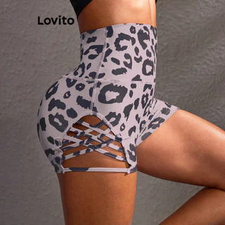 Lovito Short esportivo com estampa cruzada de leopardo esportivo para mulheres LNL77139