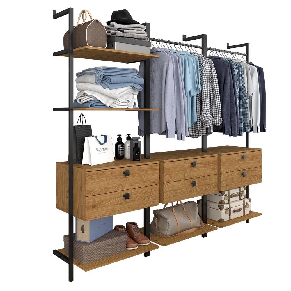 Closet Estilo Industrial Siena 6 Gav Preto/cinamomo - Móveis Arapongas