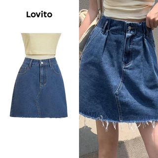 Lovito Saias jeans casuais com zíper e bolso simples para mulheres L99ED924