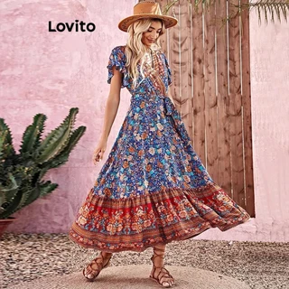 Lovito Vestido boho tribal estampado para mulheres LNL77268
