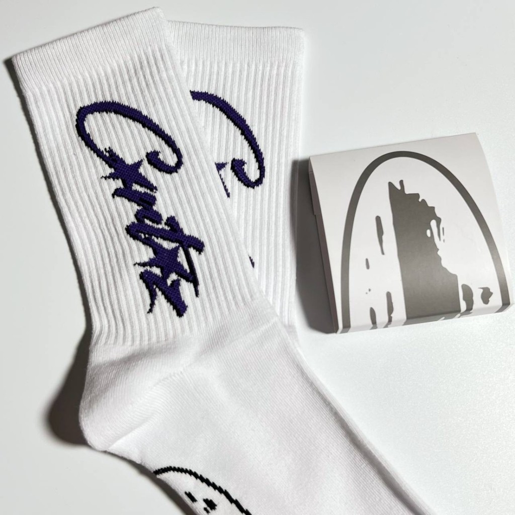 Corteiz crtzrtw CO estrela roxa com fundo de toalha de algodão para homens e mulheres meias de tendência de rua