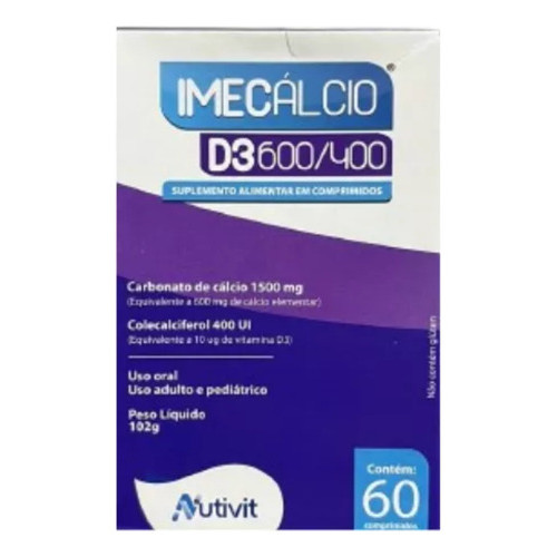 Imecalcio 600mg + 400ui - Cálcio + Vit D3 - 60 Cpr Vitamina